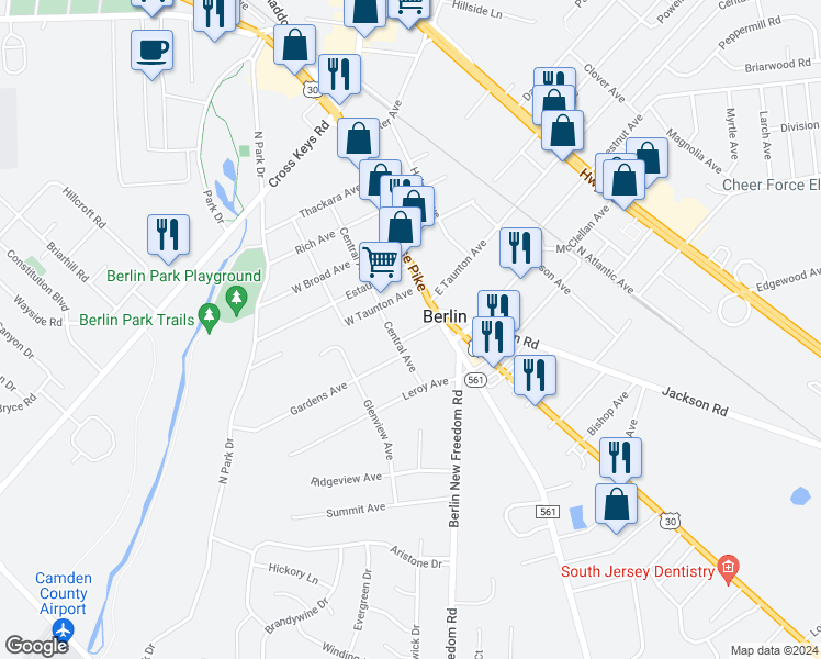 map of restaurants, bars, coffee shops, grocery stores, and more near 10 Gardens Avenue in Berlin