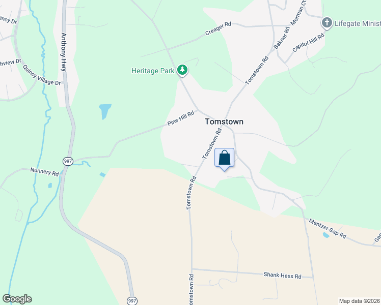 map of restaurants, bars, coffee shops, grocery stores, and more near 9519 Tomstown Road in Waynesboro