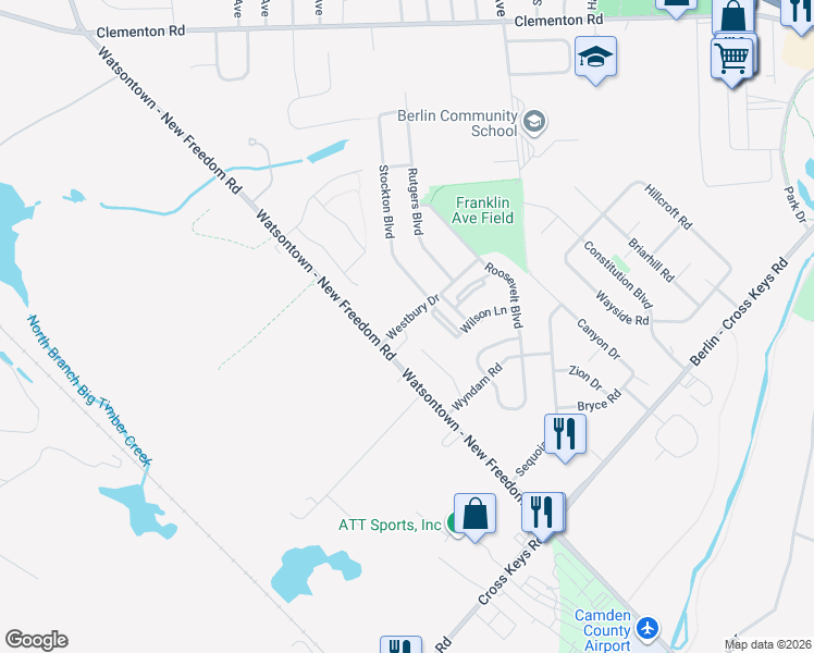 map of restaurants, bars, coffee shops, grocery stores, and more near 189 Watsontown - New Freedom Road in Berlin
