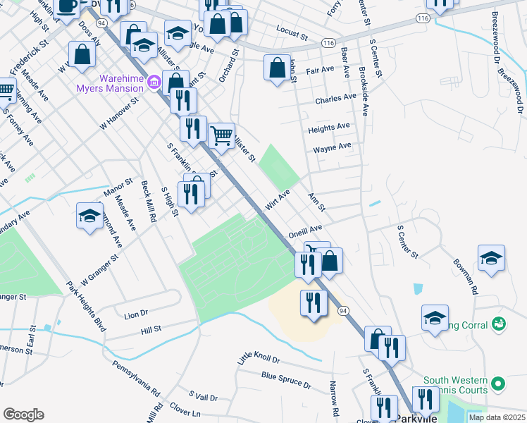 map of restaurants, bars, coffee shops, grocery stores, and more near 11 Wirt Avenue in Hanover