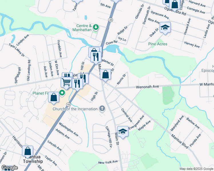 map of restaurants, bars, coffee shops, grocery stores, and more near 137-139 Mantua Boulevard in Gloucester County