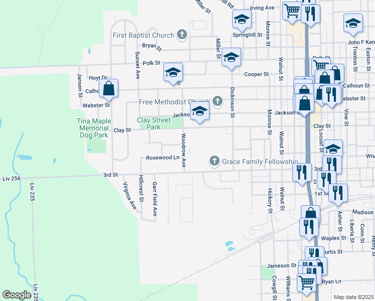 map of restaurants, bars, coffee shops, grocery stores, and more near Woodrow Street in Chillicothe