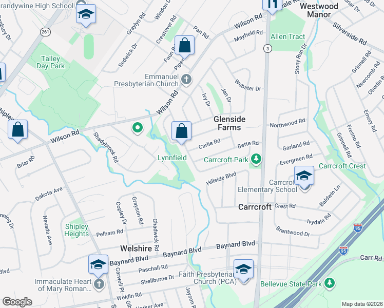 map of restaurants, bars, coffee shops, grocery stores, and more near 29 Homewood Road in Wilmington