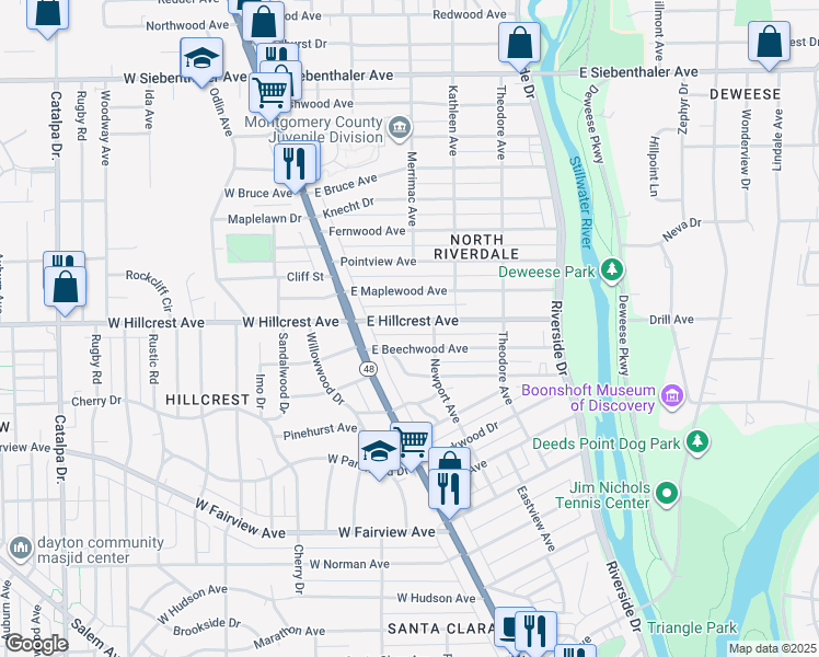 map of restaurants, bars, coffee shops, grocery stores, and more near in Dayton