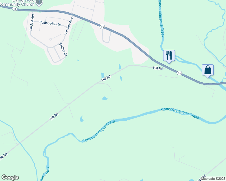 map of restaurants, bars, coffee shops, grocery stores, and more near 3300 Hill Road in Greencastle