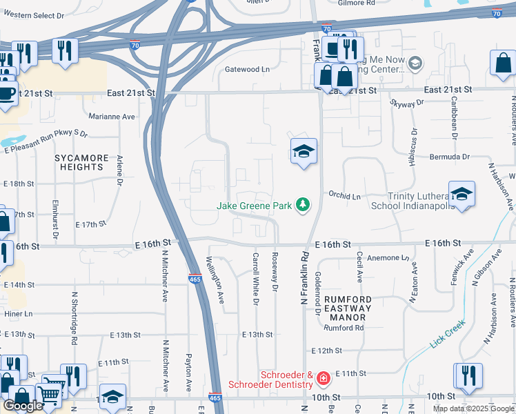 map of restaurants, bars, coffee shops, grocery stores, and more near in Indianapolis