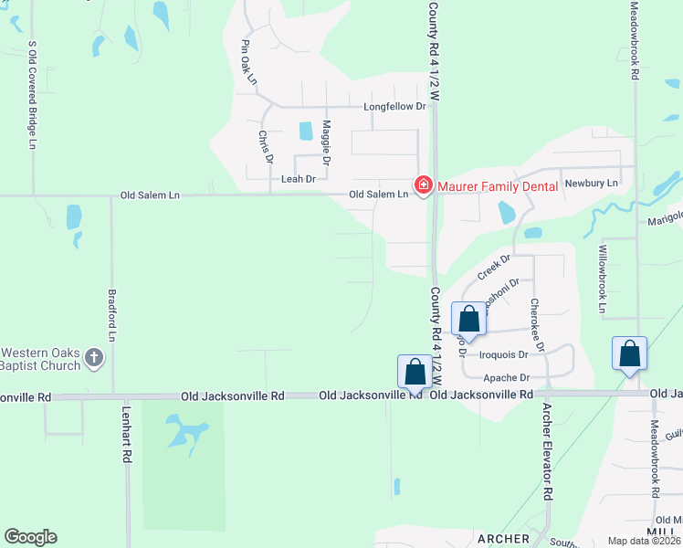 map of restaurants, bars, coffee shops, grocery stores, and more near 4700 Old Salem Lane in Springfield