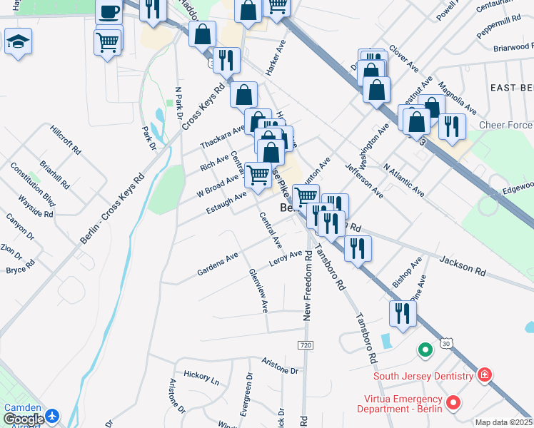map of restaurants, bars, coffee shops, grocery stores, and more near 16 Gardens Avenue in Berlin