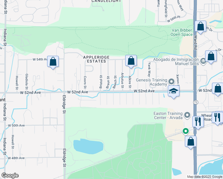 map of restaurants, bars, coffee shops, grocery stores, and more near 5191 Beech Street in Wheat Ridge