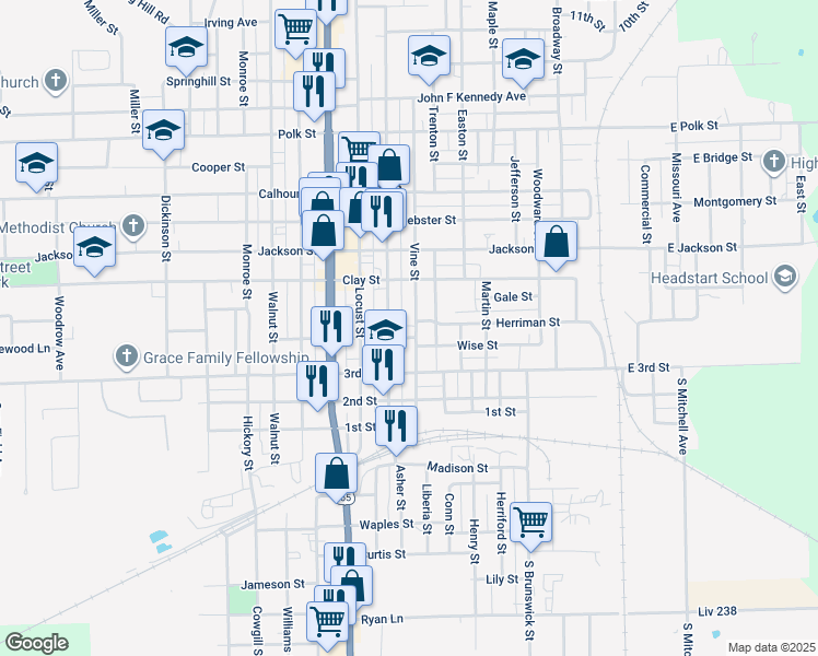 map of restaurants, bars, coffee shops, grocery stores, and more near 300 Vine Street in Chillicothe