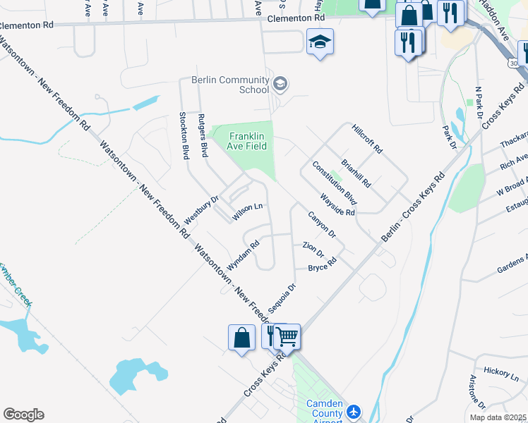 map of restaurants, bars, coffee shops, grocery stores, and more near 50 Roosevelt Boulevard in Berlin