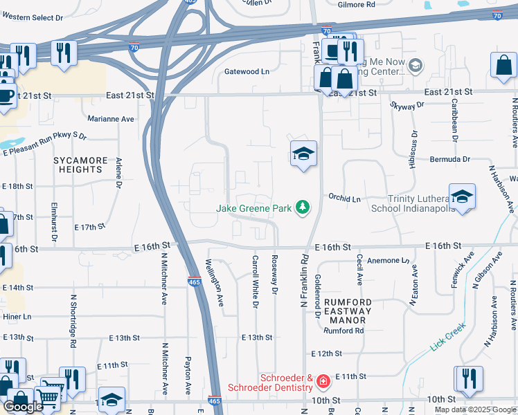 map of restaurants, bars, coffee shops, grocery stores, and more near 1763 Wellesley Lane in Indianapolis