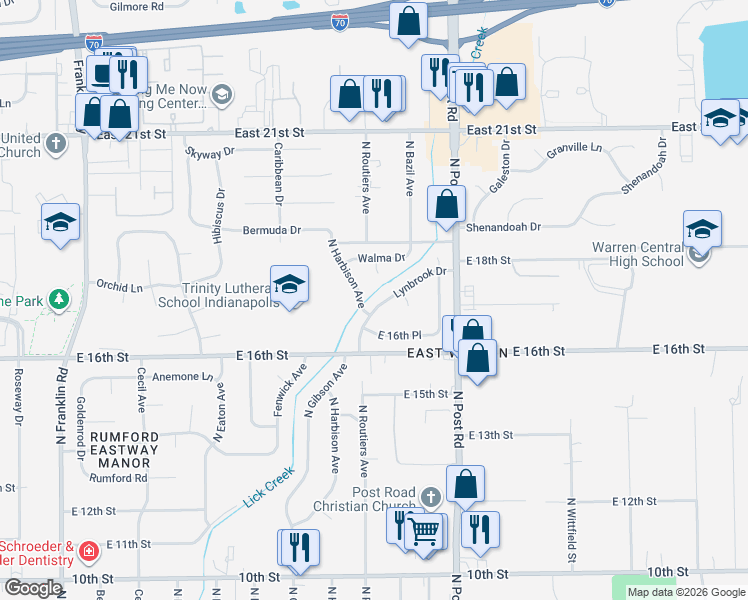 map of restaurants, bars, coffee shops, grocery stores, and more near 8759 Lynbrook Drive in Indianapolis