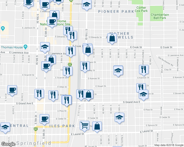 map of restaurants, bars, coffee shops, grocery stores, and more near 1011 South 12th Street in Springfield