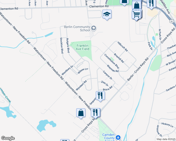 map of restaurants, bars, coffee shops, grocery stores, and more near 50 Roosevelt Boulevard in Berlin