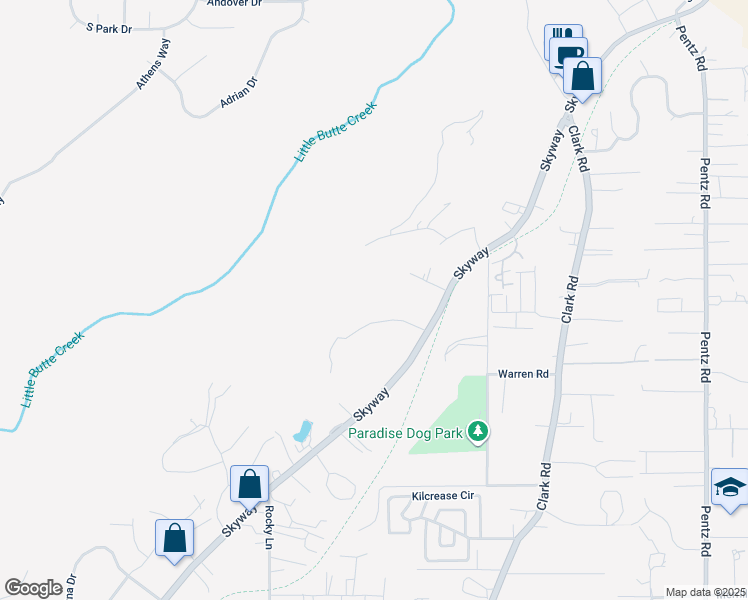 map of restaurants, bars, coffee shops, grocery stores, and more near 6900 Quail Way in Paradise