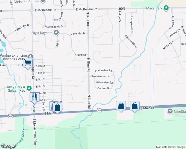 map of restaurants, bars, coffee shops, grocery stores, and more near 1502 Prairieview Lane in Greenfield