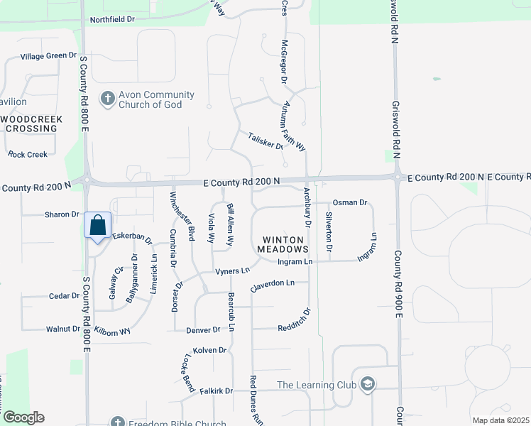 map of restaurants, bars, coffee shops, grocery stores, and more near 8583 Benjamin Lane in Avon