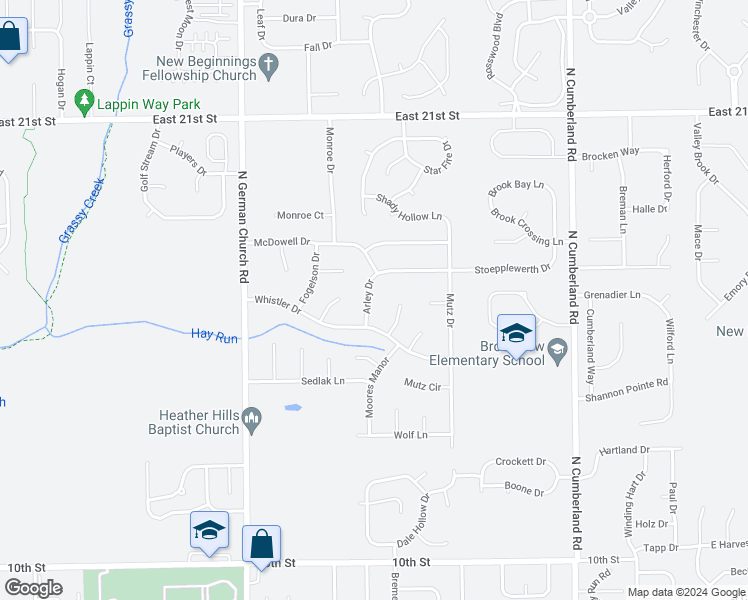 map of restaurants, bars, coffee shops, grocery stores, and more near 1647 Arley Drive in Indianapolis