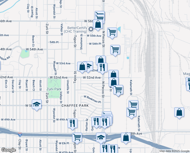 map of restaurants, bars, coffee shops, grocery stores, and more near 1745 West Berkeley Place in Denver