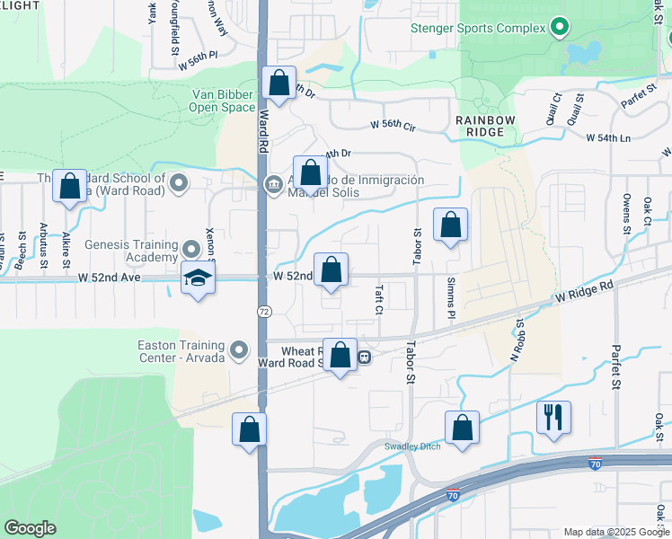 map of restaurants, bars, coffee shops, grocery stores, and more near 12060 West 52nd Avenue in Wheat Ridge