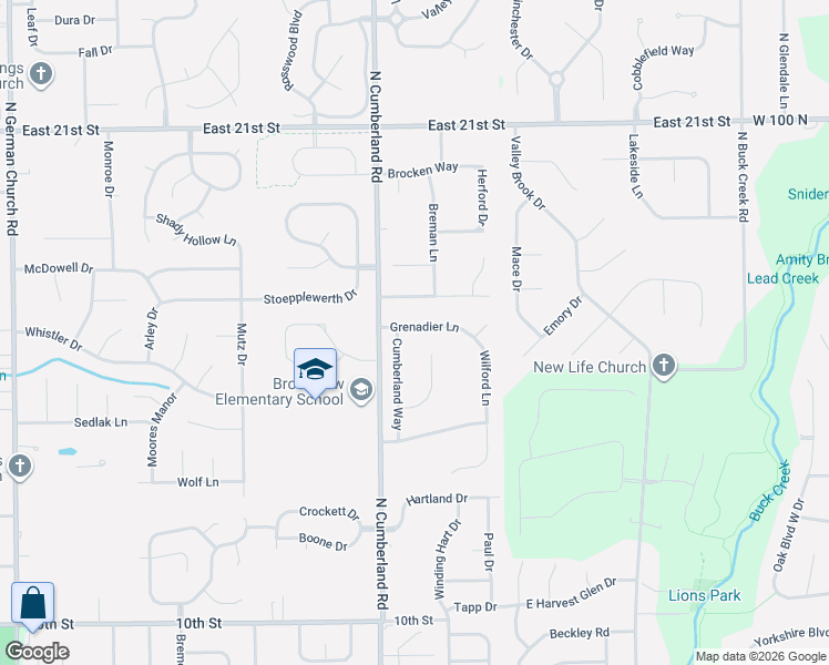 map of restaurants, bars, coffee shops, grocery stores, and more near 1619 Cumberland Way in Indianapolis