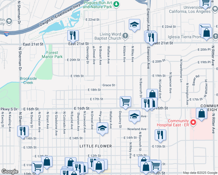 map of restaurants, bars, coffee shops, grocery stores, and more near 4721 East 18th Street in Indianapolis
