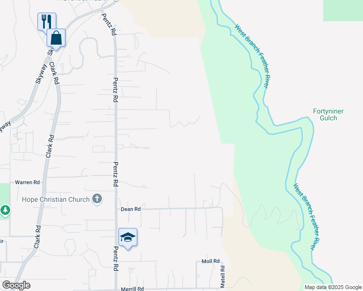 map of restaurants, bars, coffee shops, grocery stores, and more near 1834 Sunrise Lane in Paradise