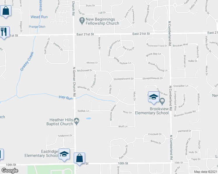 map of restaurants, bars, coffee shops, grocery stores, and more near 1646 Arley Drive in Indianapolis