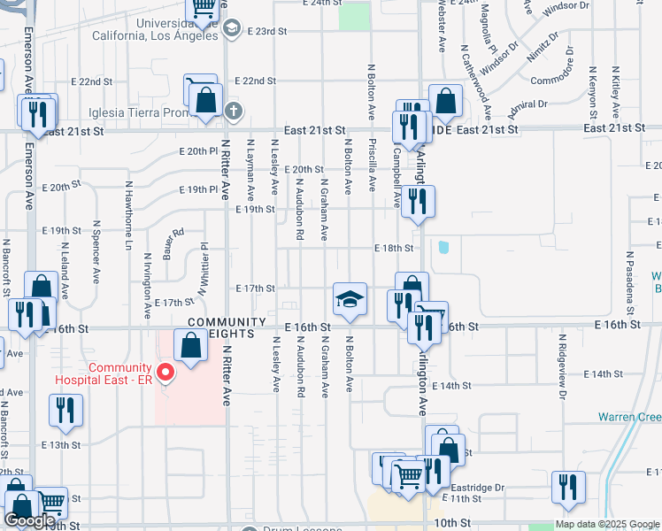 map of restaurants, bars, coffee shops, grocery stores, and more near 5702 East 17th Street in Indianapolis