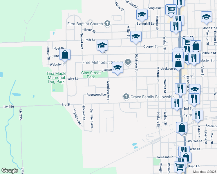 map of restaurants, bars, coffee shops, grocery stores, and more near Woodrow Avenue in Chillicothe
