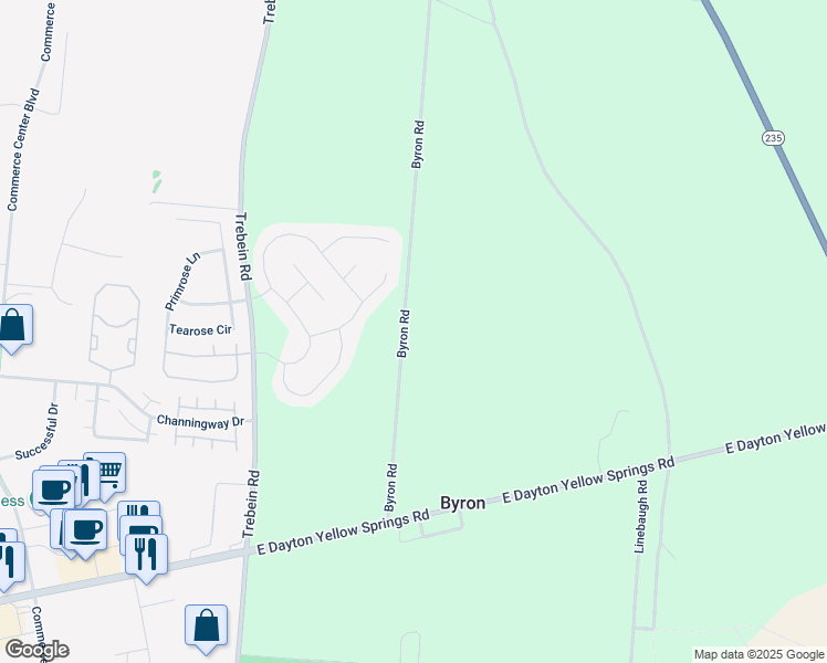 map of restaurants, bars, coffee shops, grocery stores, and more near 3648 Byron Road in Xenia