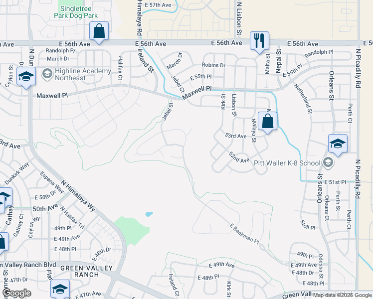 map of restaurants, bars, coffee shops, grocery stores, and more near 5240 Jericho Street in Denver
