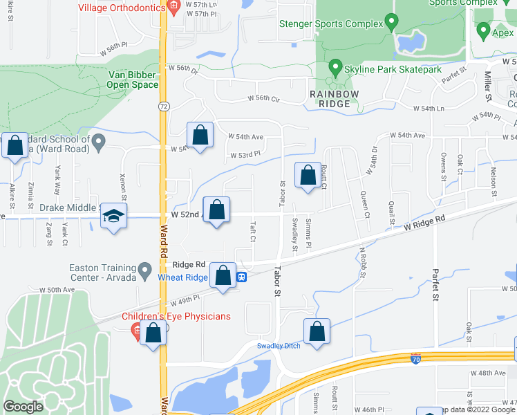 map of restaurants, bars, coffee shops, grocery stores, and more near 5234 Taft Court in Arvada