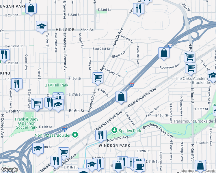 map of restaurants, bars, coffee shops, grocery stores, and more near 1830 Holloway Avenue in Indianapolis