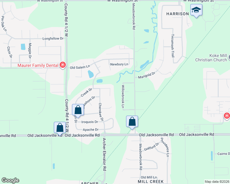 map of restaurants, bars, coffee shops, grocery stores, and more near 4205 Creek Drive in Springfield