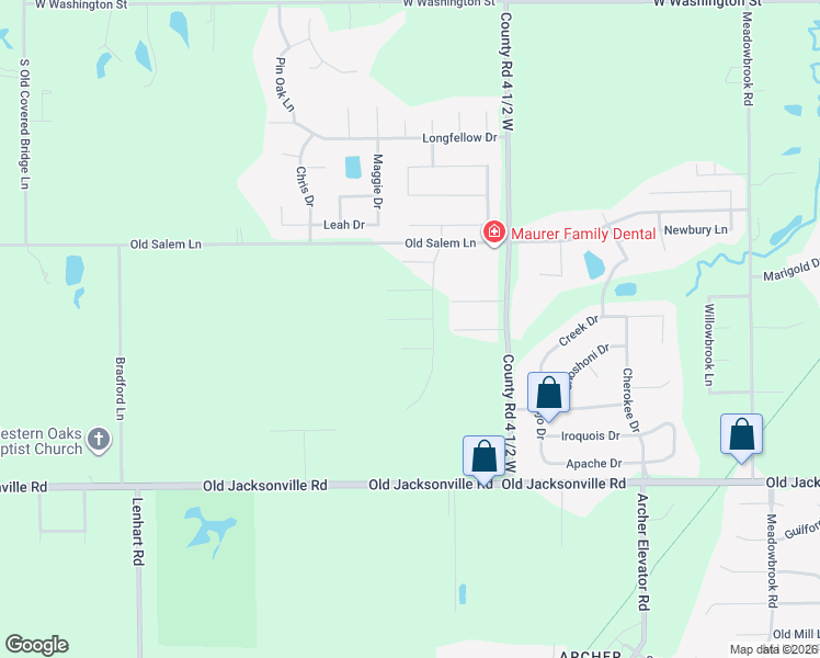 map of restaurants, bars, coffee shops, grocery stores, and more near 4700 Old Salem Lane in Springfield