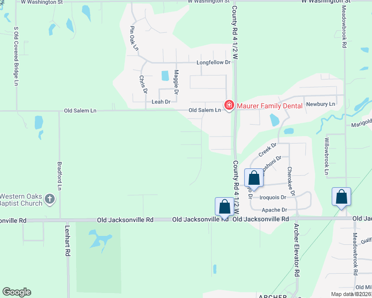 map of restaurants, bars, coffee shops, grocery stores, and more near 4700 Old Salem Lane in Springfield