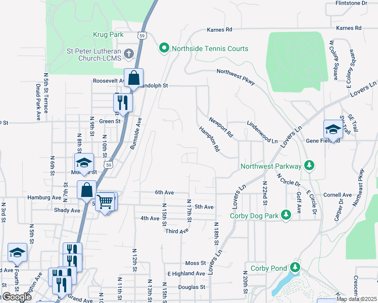 map of restaurants, bars, coffee shops, grocery stores, and more near 3112 Hampton Road in Saint Joseph