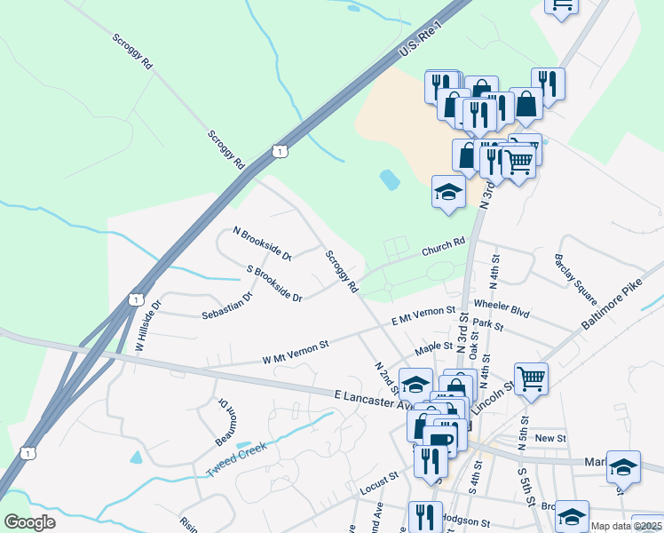 map of restaurants, bars, coffee shops, grocery stores, and more near 115 Scroggy Road in Oxford