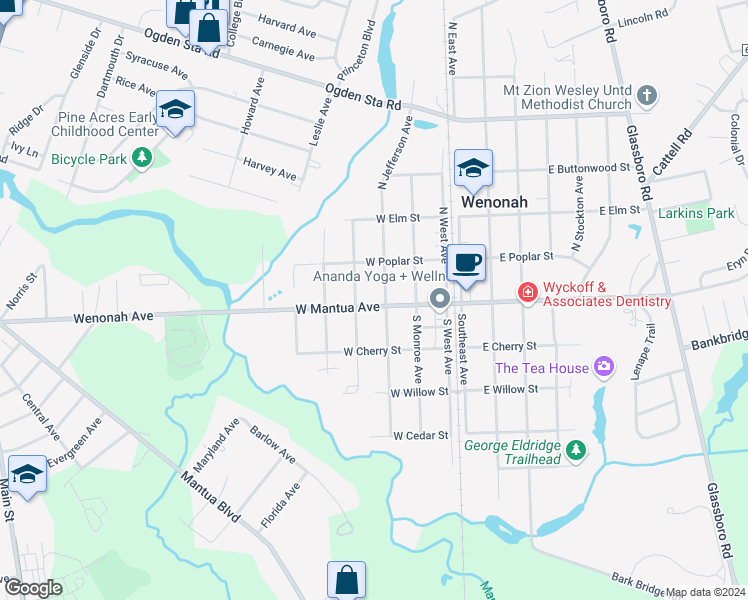 map of restaurants, bars, coffee shops, grocery stores, and more near 203 West Mantua Avenue in Wenonah