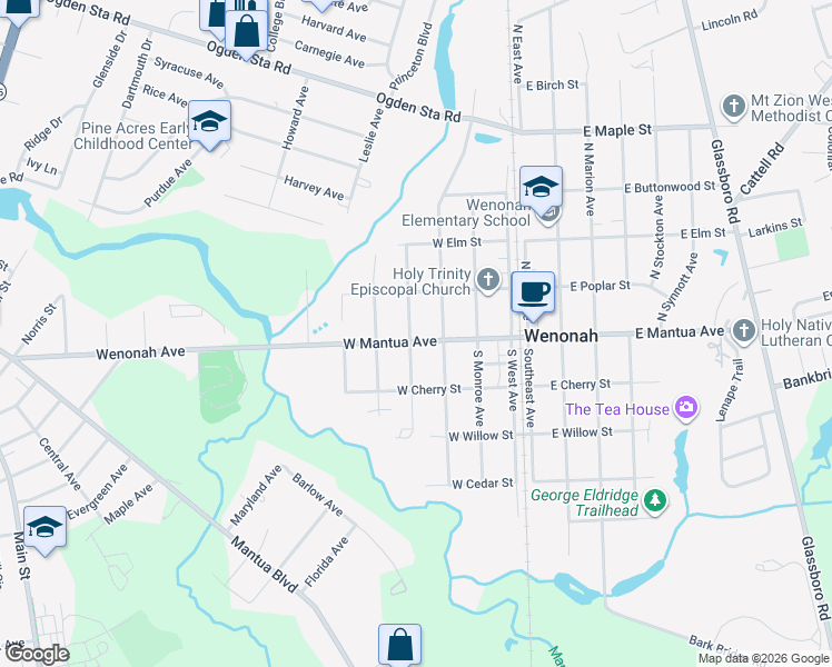 map of restaurants, bars, coffee shops, grocery stores, and more near 209 West Mantua Avenue in Wenonah