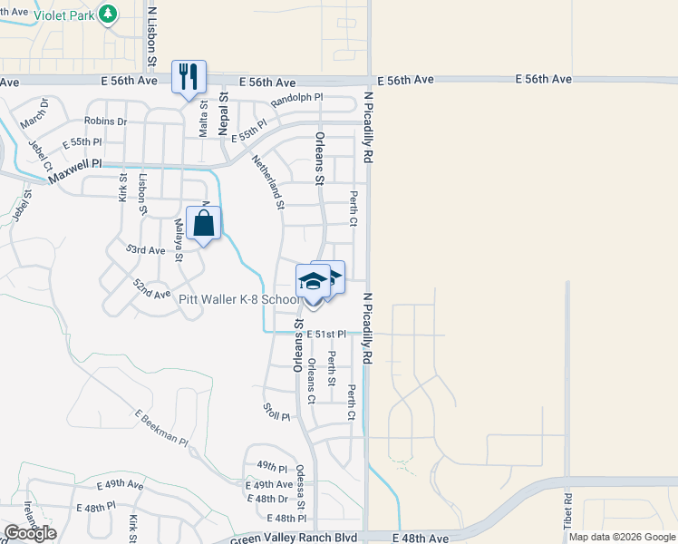 map of restaurants, bars, coffee shops, grocery stores, and more near 5230 Perth Street in Denver