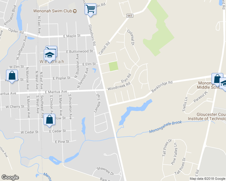 map of restaurants, bars, coffee shops, grocery stores, and more near 121 Weybridge Court in Wenonah