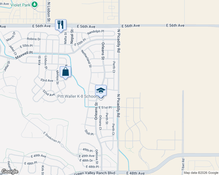 map of restaurants, bars, coffee shops, grocery stores, and more near 5230 Perth Street in Denver