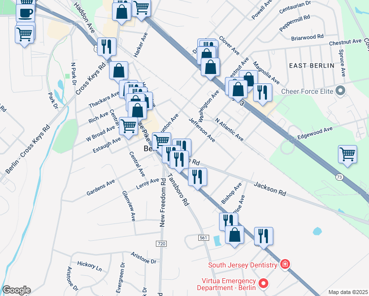 map of restaurants, bars, coffee shops, grocery stores, and more near 18 Washington Avenue in Berlin