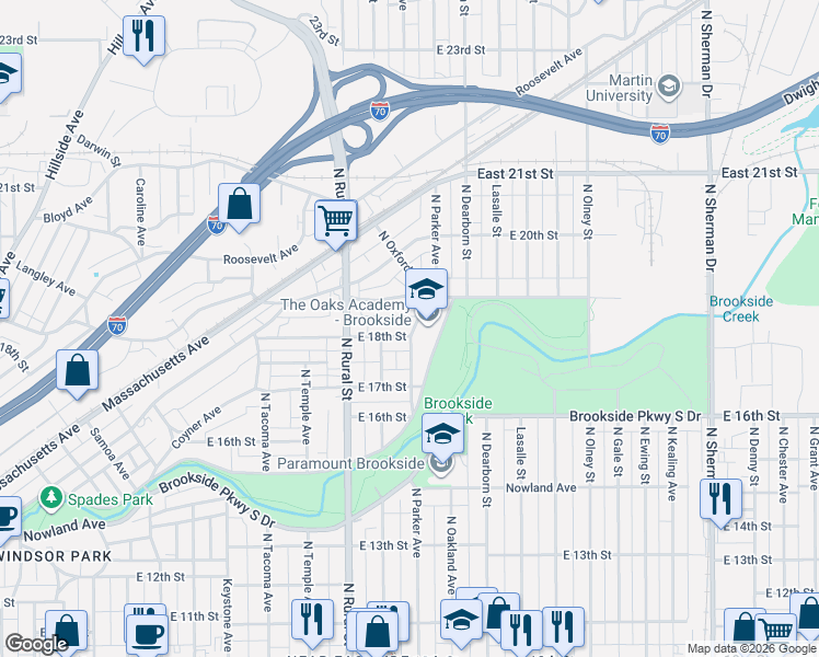 map of restaurants, bars, coffee shops, grocery stores, and more near 1836 North Parker Avenue in Indianapolis