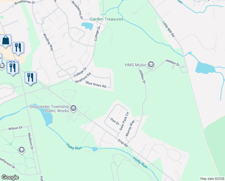 map of restaurants, bars, coffee shops, grocery stores, and more near 4 Lafayette Drive in Clementon