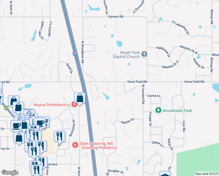 map of restaurants, bars, coffee shops, grocery stores, and more near 4202 Gene Field Road in Saint Joseph