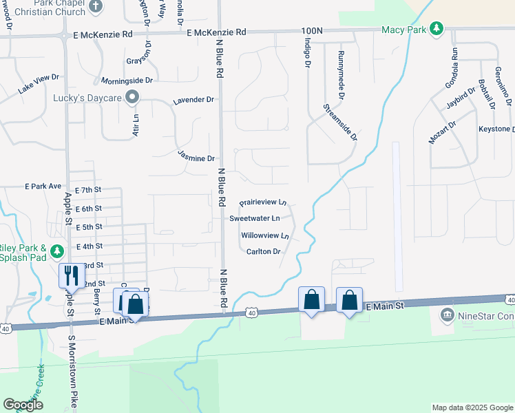 map of restaurants, bars, coffee shops, grocery stores, and more near 1631 Prairieview Lane in Greenfield